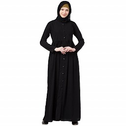 Front open abaya with pintucks- Black Front open abaya with pintucks- Black